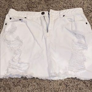 White Distressed Jean Skirt